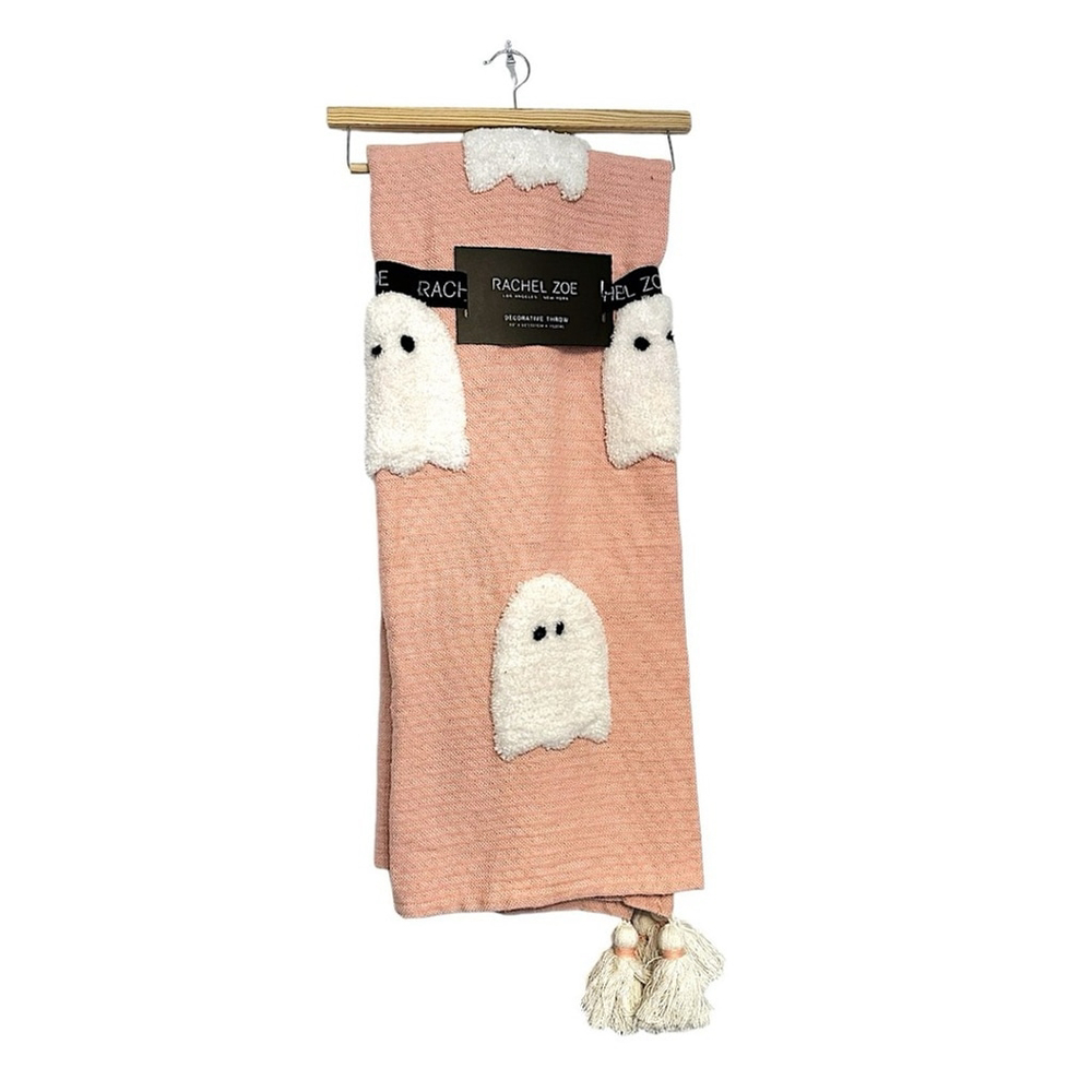 NWT Rachel Zoe Halloween Throw Blanket Tufted Ghosts with Tassel Cottagecore
